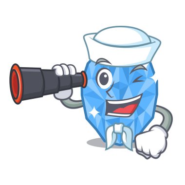 Maskot ile izole dürbün akuamarin gem ile Denizci