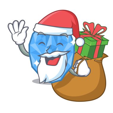 Karikatür soyunma masası üzerinde hediye aquamarine gem ile Santa