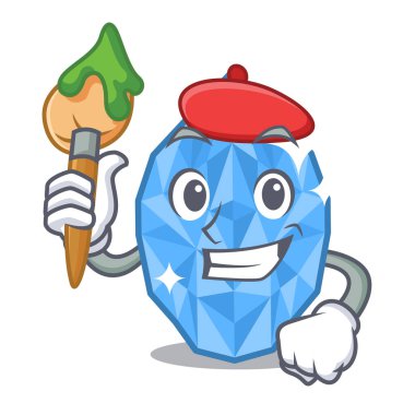 Bir karikatür kutusunda Sanatçı akuamarin mücevher