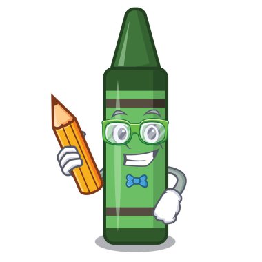 Öğrenci yeşil boya kalemi karikatür izole