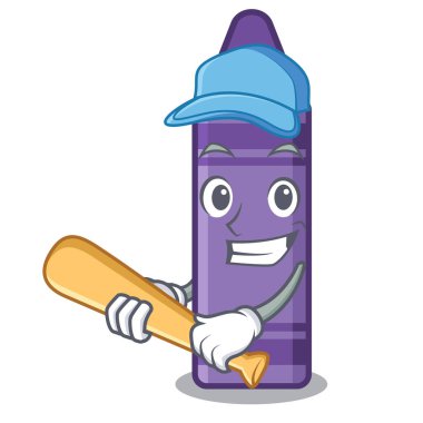 Karikatür kitap üzerinde beyzbol mor boya kalemi oynamak