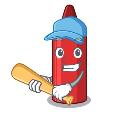 Maskot ile izole beyzbol kırmızı boya kalemi oynamak