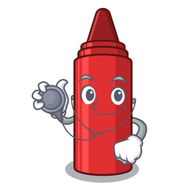 Doktor kırmızı boya kalemi maskot ile izole
