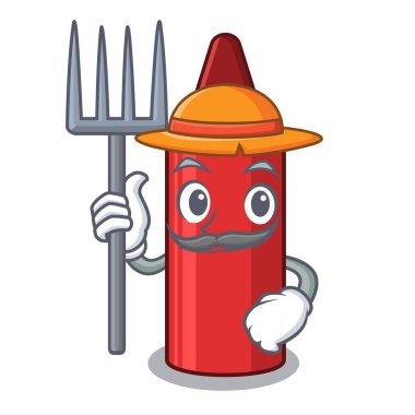 Çiftçi kırmızı boya kalemi maskot ile izole