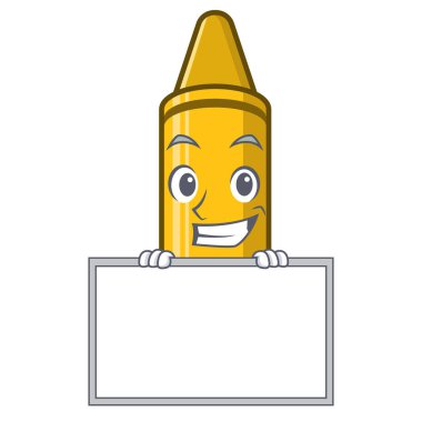 Karakter sandalyede tahta sarı boya kalemi ile Grinning