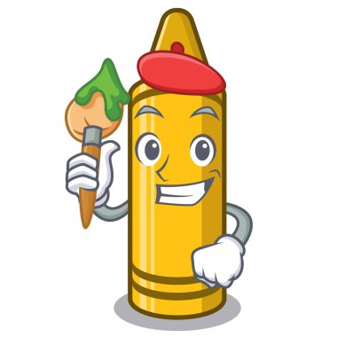 Karakter sandalyesinde sanatçı sarı boya kalemi