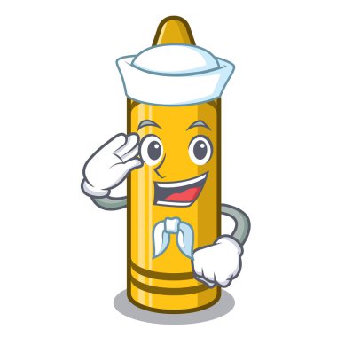 Karakter sandalyesinde denizci sarı boya kalemi