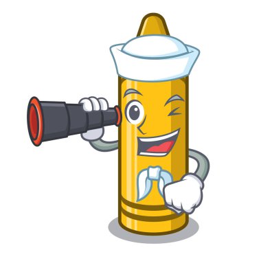 Karikatür cüzdan dürbün sarı boya kalemi ile Denizci