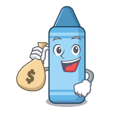 Para çantası mavi boya kalemi maskotta izole edilmiş.