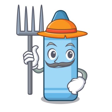 Çiftçi mavi boya kalemi maskot izole