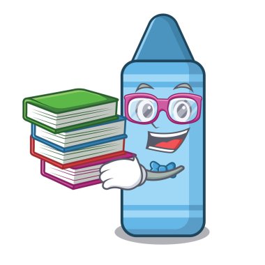 Bir karikatür kitap üzerinde kitap mavi boya kalemi ile Öğrenci