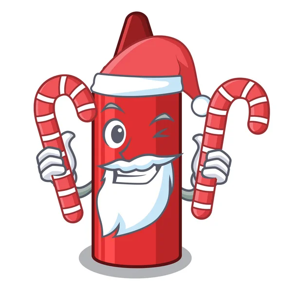 Santa con crayón rojo caramelo junto a la billetera de dibujos animados — Vector de stock