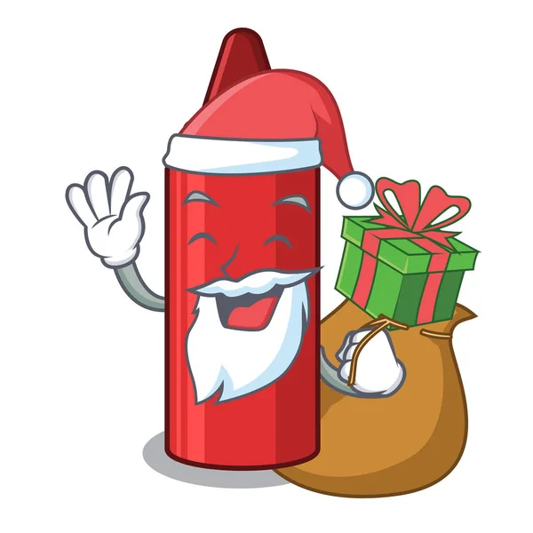 Babbo Natale con regalo pastello rosso accanto al portafoglio cartone animato — Vettoriale Stock