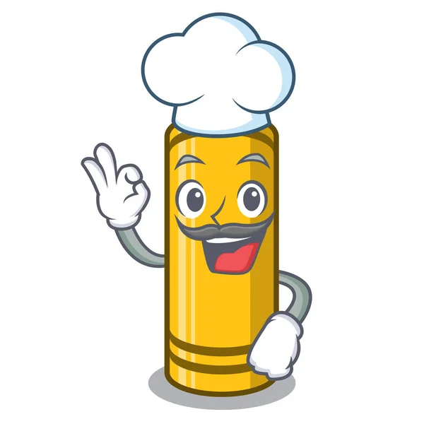 Chef yellow crayon in the cartoon shape — Stock Vector