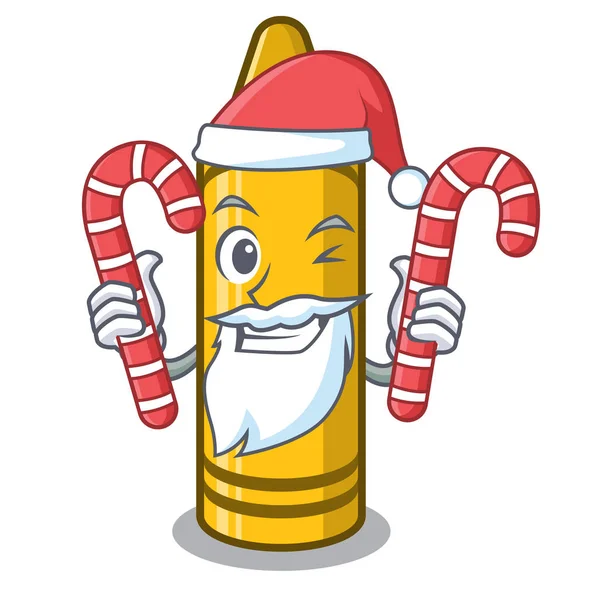 Santa con crayón amarillo caramelo aislado en la mascota — Vector de stock