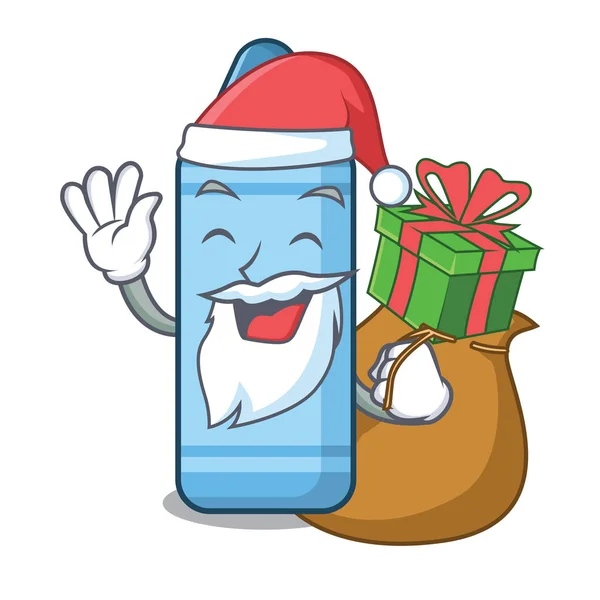 Weihnachtsmann mit blauem Wachsmalstift über einem Cartoon-Buch — Stockvektor