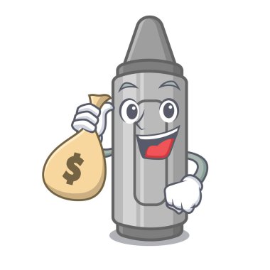 Para çantası ile gri boya kalemi karikatür ile izole