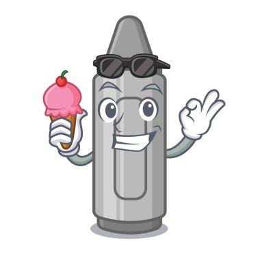 Dondurma grisi boya kalemiyle ahşap masanın üstünde