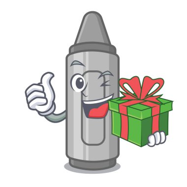 Maskot şeklinde gri boya kalemiyle.