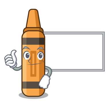 Maskot kitabının üzerinde tahta turuncu boya kalemi ile Thumbs up