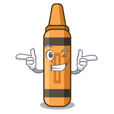 Göz kırpan turuncu boya kalemi karakterde izole edilmiş.