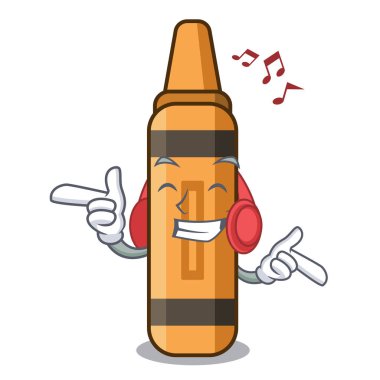 Karikatür şeklinde müzik turuncu boya kalemi dinleme