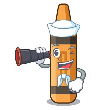 Karikatür şeklinde dürbün turuncu boya kalemi ile Denizci