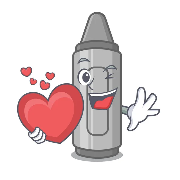 Com crayon cinza coração na forma de mascote —  Vetores de Stock