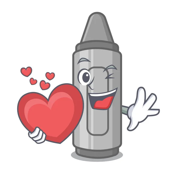 Avec un crayon gris coeur en forme de mascotte — Image vectorielle