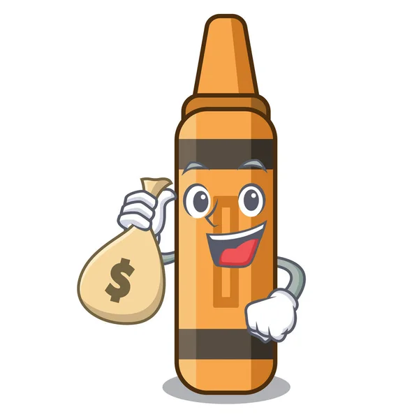 With money bag orange crayon above the mascot book — Stock Vector