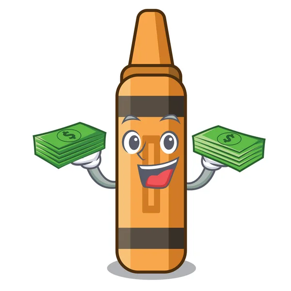 Com saco de dinheiro lápis de cor laranja na forma de desenhos animados — Vetor de Stock