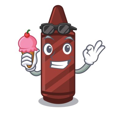 Dondurma kahverengi pastel boya ile maskot izole edilmiş.