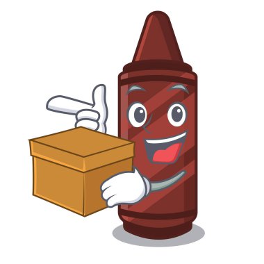 With box brown crayon isolated with the mascot