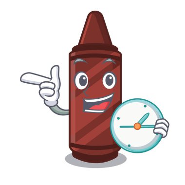With clock brown crayon isolated with the mascot