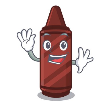 Maskot ile izole kahverengi boya kalemi sallayarak