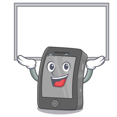 Yukarı kurulu ipad bir maskot çanta içinde