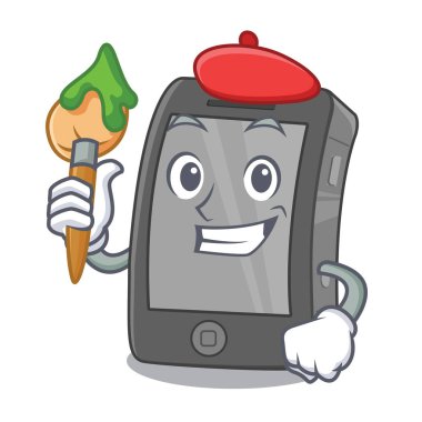 Sanatçı ipad bir maskot çanta içinde