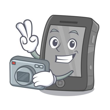 Ahşap bir karikatür masada Fotoğrafçı ipad