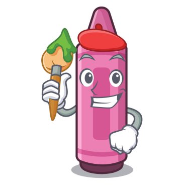 Sanatçı pembe boya kalemi maskot izole