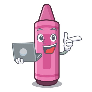 Maskotun içinde pembe dizüstü boya kalemi var.