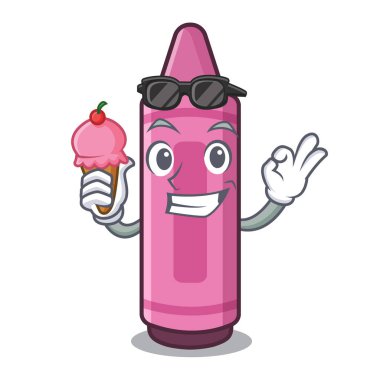 Karikatür okul çantasında pembe boya kalemleriyle.