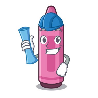 Karikatür okul çantası mimar pembe boya kalemleri