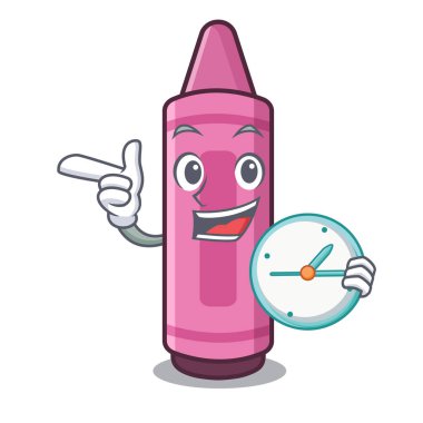 Çizgi film okul çantasında saat pembesi boya kalemleriyle