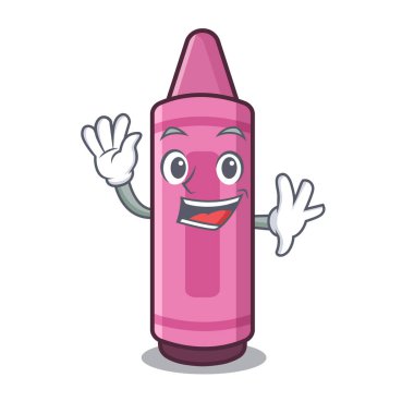 Karikatür okul çantası pembe boya kalemleri sallayarak