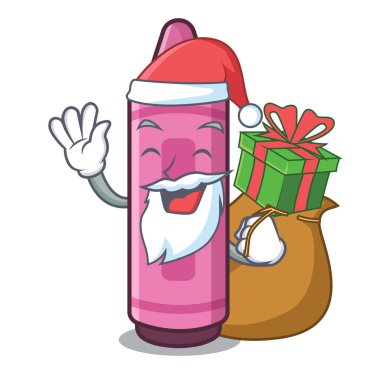 Karikatür okul kitabı üzerinde hediye pembe boya kalemi ile Santa