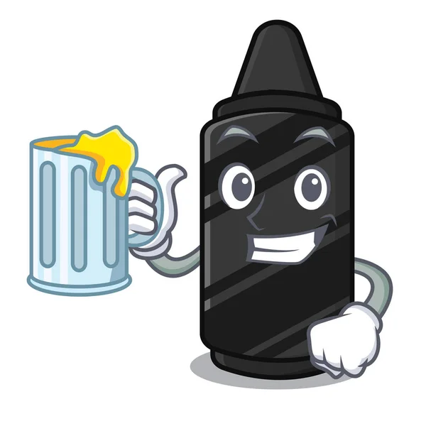 Com suco de crayon preto acima da mesa de madeira mascote — Vetor de Stock