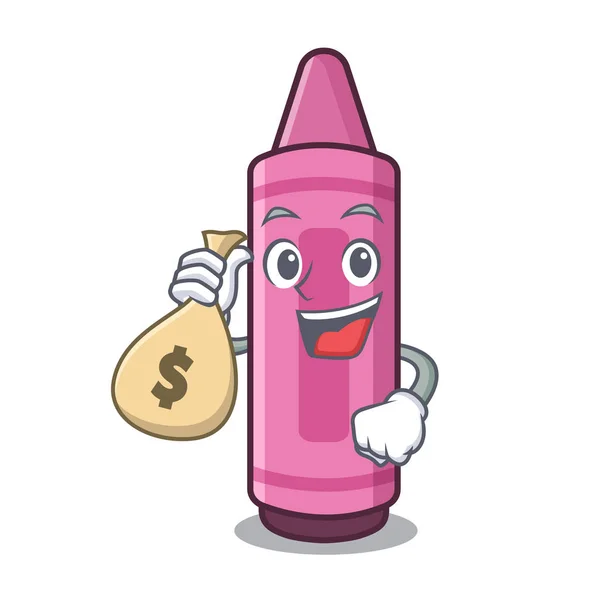 With money bag pink crayon isolated in the mascot — Stock Vector
