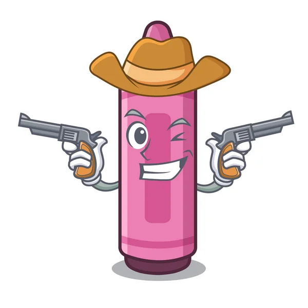 Cowboy crayon rosa isolado na mascote — Vetor de Stock