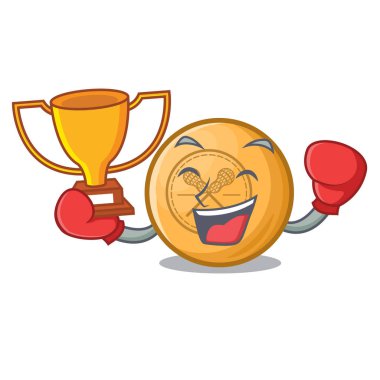 Ahşap karikatür tablo üzerinde boks kazanan lakros topu