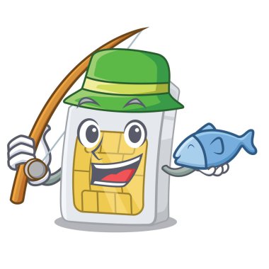 Balıkçılık simcard karikatür ile izole